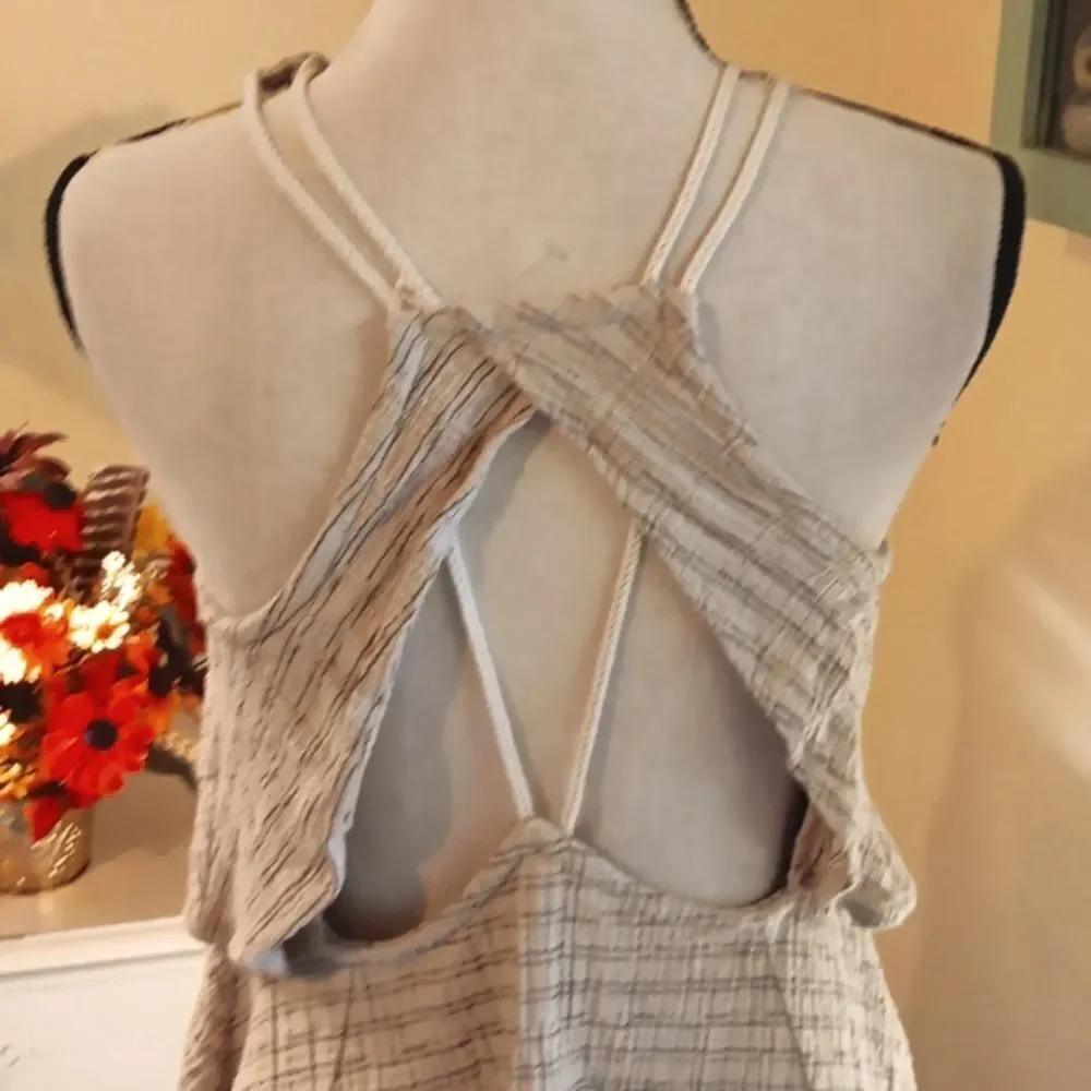 Free People Cream Linen/Cotton Mini Dress With Fun Back